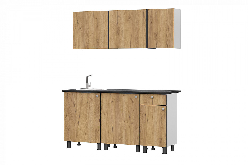 Кухонный гарнитур КГ-1 1,6м Белый/Дуб золотой/Черный
